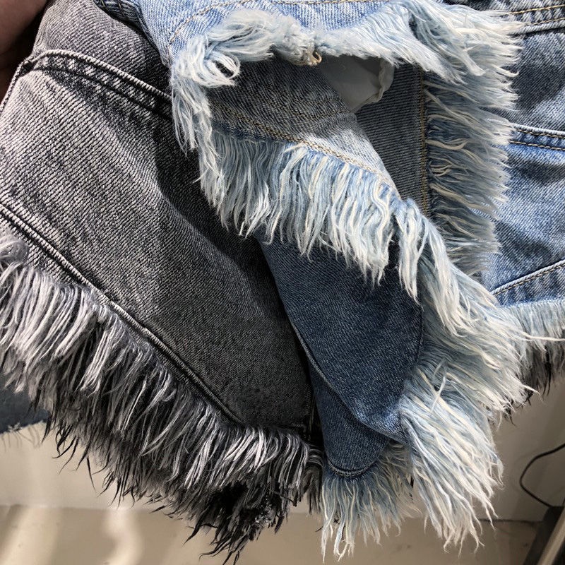 Jiashucheng Hàng Có Sẵn Quần Short Denim Tua Rua Sờn Dáng Ôm Vừa Vặn Thời Trang Mùa Hè Mới Dễ Phối Đồ Dành Cho Bạn Nữ