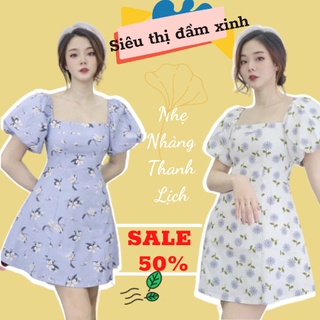 Đầm hoa nhí siêu xinh-FREESHIP-váy hoa nữ cổ vuông tay phồng cho hè 2021-decoco(VH1)