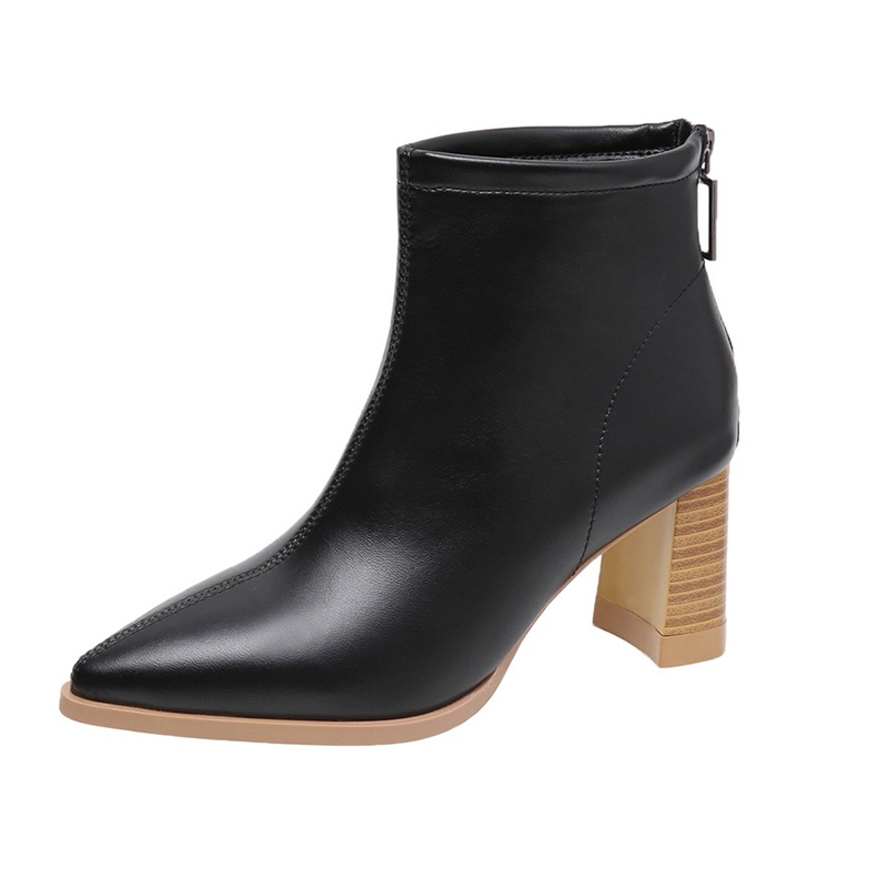 Giày bốt IELGY Martin mũi nhọn gót dày ngắn lưng phối khóa kéo kiểu Hàn Quốc cá tính cho bạn gái