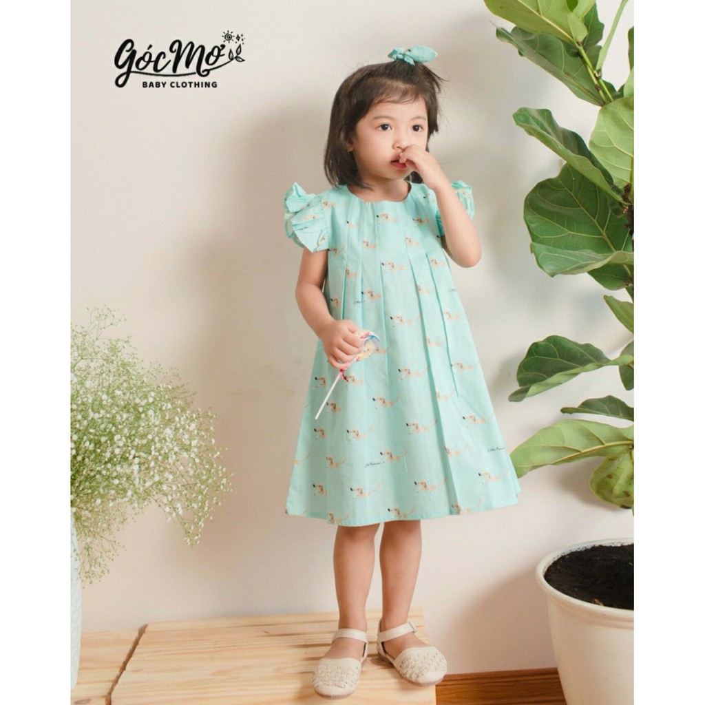 Đầm bé gái xếp li màu xanh ngọc dễ thương_Váy cho bé gái từ 10kg-28kg