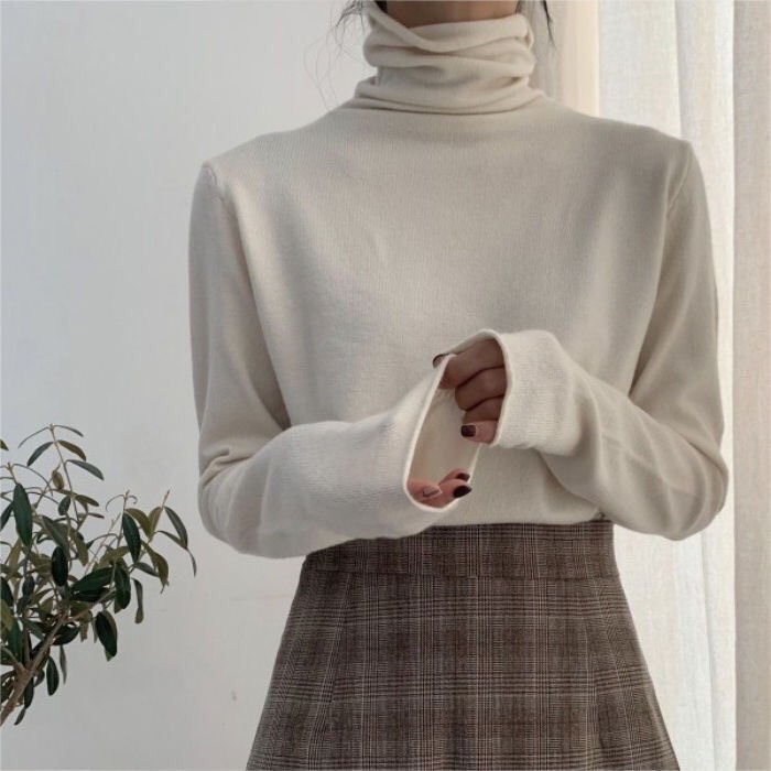 Áo len cao cổ mỏng nữ dài tay nữ thu đông giữ nhiệt basic trắng đen be nâu | BigBuy360 - bigbuy360.vn