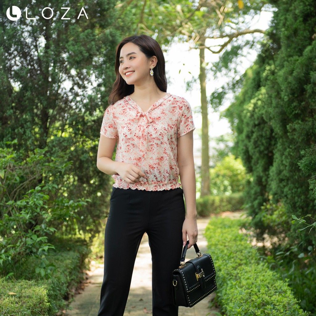 [Mã FASHIONMALLT4 giảm 15% đơn 150k] [FREESHIP 50K] Áo sơ mi nữ LOZA họa tiết bo chun gấu - LS1409