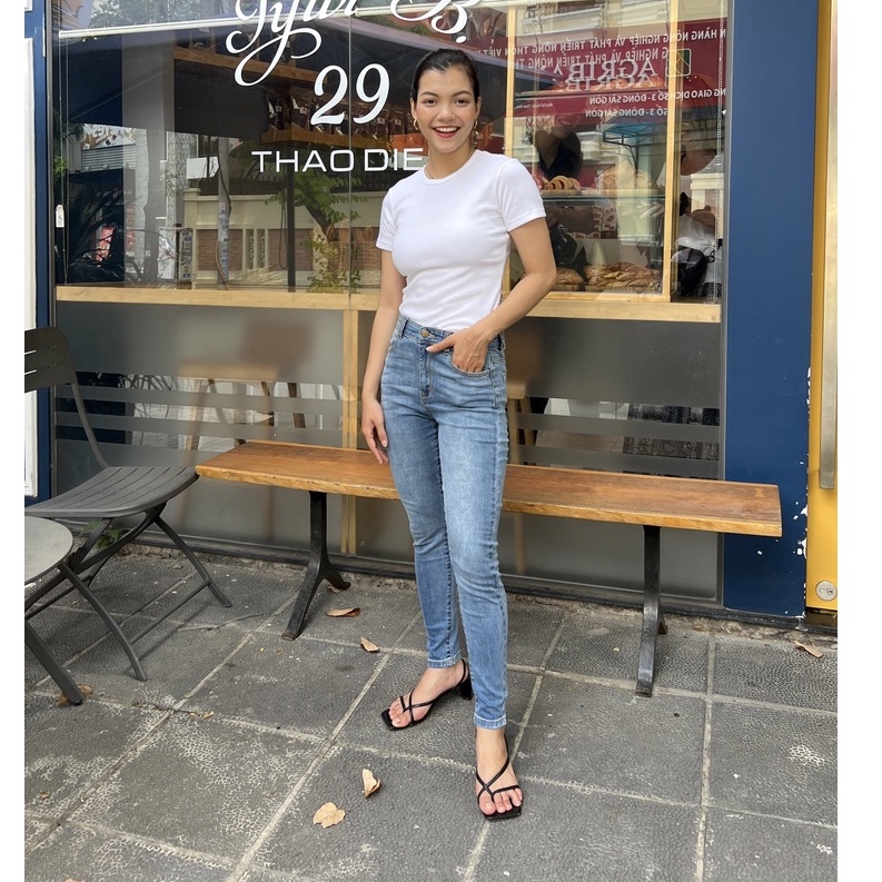 Quần Jeans Lưng Cao Ôm Dáng Nữ - Skinny Aqua Blue - Hashtagem ( Mã SJ-02B)