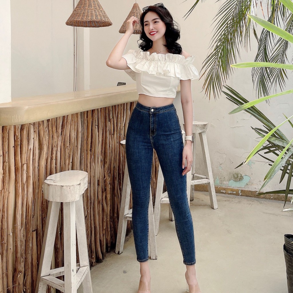 Set croptop nữ nhún bèo phối quần jean bò  KAYLIN  N1377 N1220