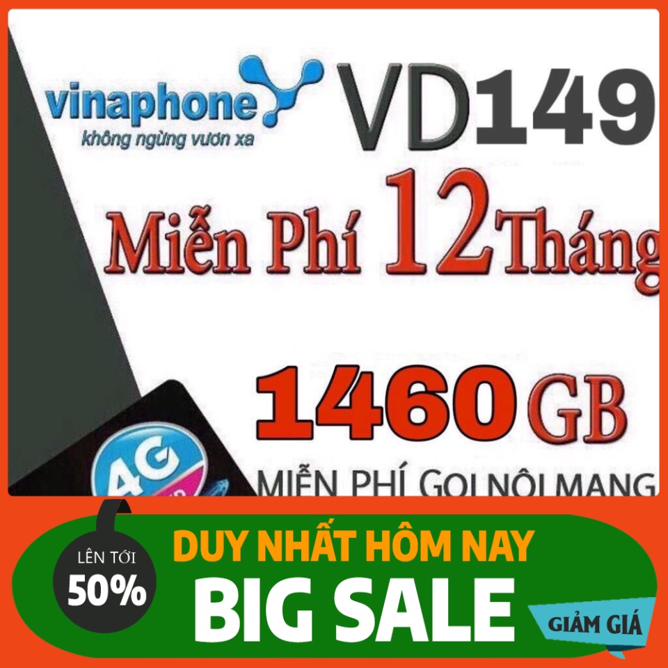 GIÁ CỰC SỐC MIỄN PHÍ 12THÁNG-- SIM 4G VINAPHONE VD149 12T TẶNG 1460GB/NĂM GỌI VÀ NHẮN TIN MIỄN KHÔNG CẦN NẠP TIỀN ....