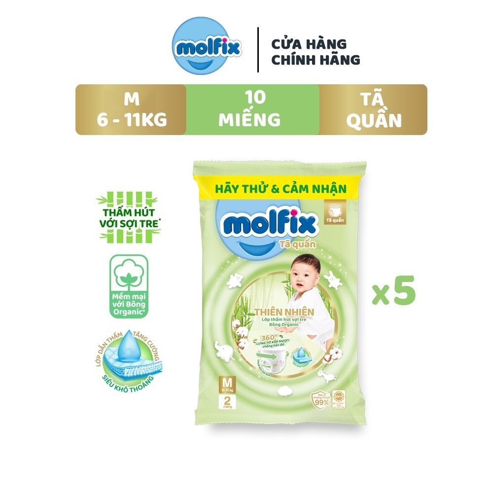 10 miếng tã quần Molfix Thiên nhiên M (6kg - 11kg)