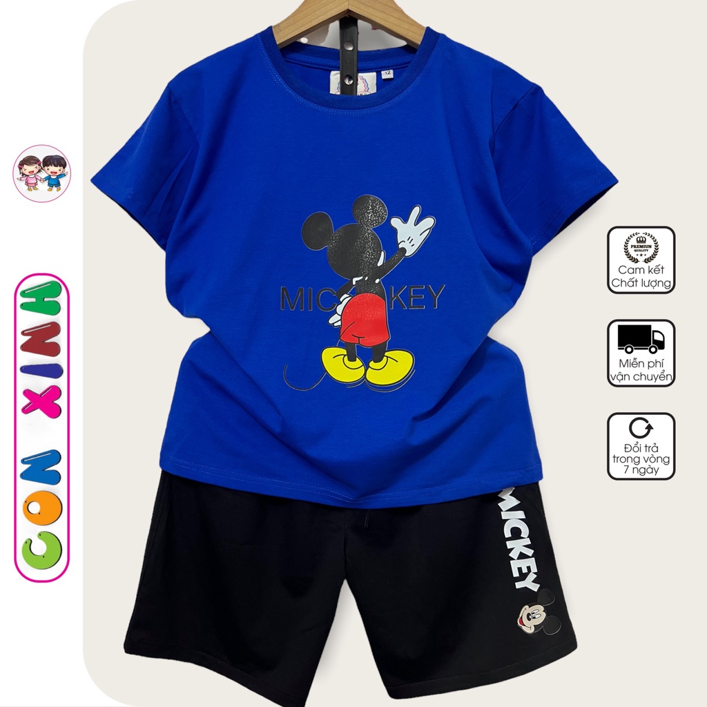 Bộ đồ bé trai Con Xinh cotton hình in Chú chuột Mickey đưa tay,thời trang dành cho trẻ em từ 4 đến 10 tuổi