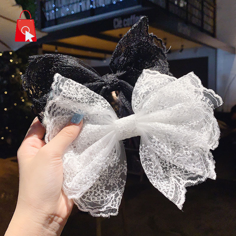 Kẹp tóc hình nơ phối lưới ren màu trắng kiểu Hàn Quốc