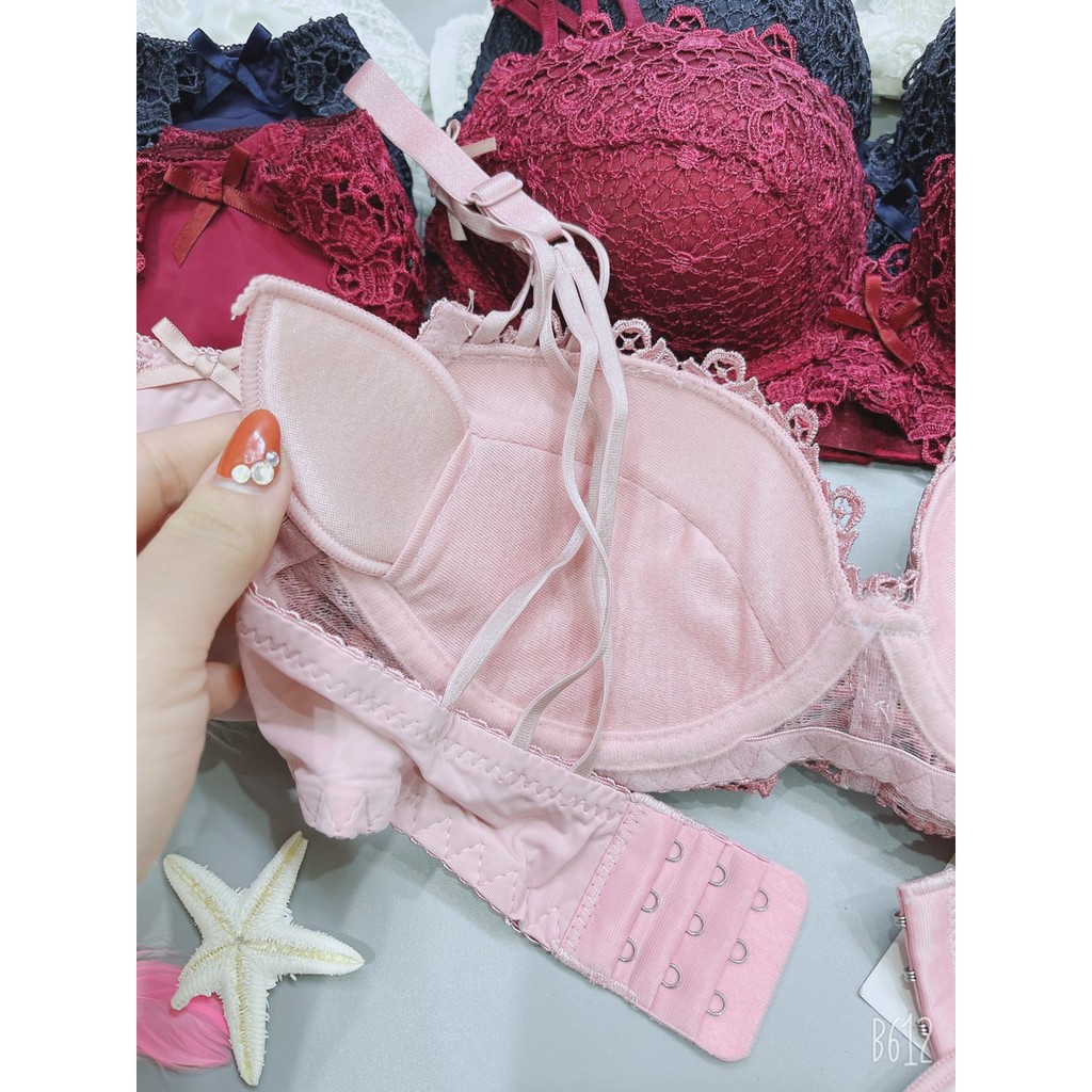 BỘ ĐỒ LÓT REN KHÔNG GỌNG CUP NGANG ĐỆM MÚT XOÀI CÓ THỂ THÁO RỜI NÂNG NGỰC VANVENE B375 | BigBuy360 - bigbuy360.vn