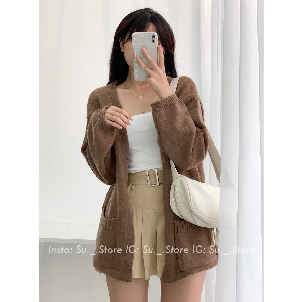 Áo cardigan len trơn 2 túi trước sọc lưng A2412 SUSTORE