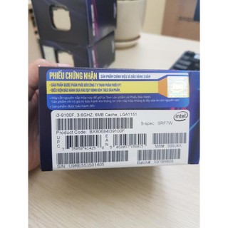 CPU Intel Core i3-9100F Box (3.6 GHzTurbo up to 4.20GHz / 4 nhân 4 luồng/ 6MB /Socket 1151)