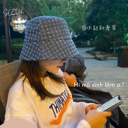 Nón bucket denim cao cấp hạo tiết chấm bi, nón vành tròn siêu nhẹ dùng cho 4 mùa hot trend 2021