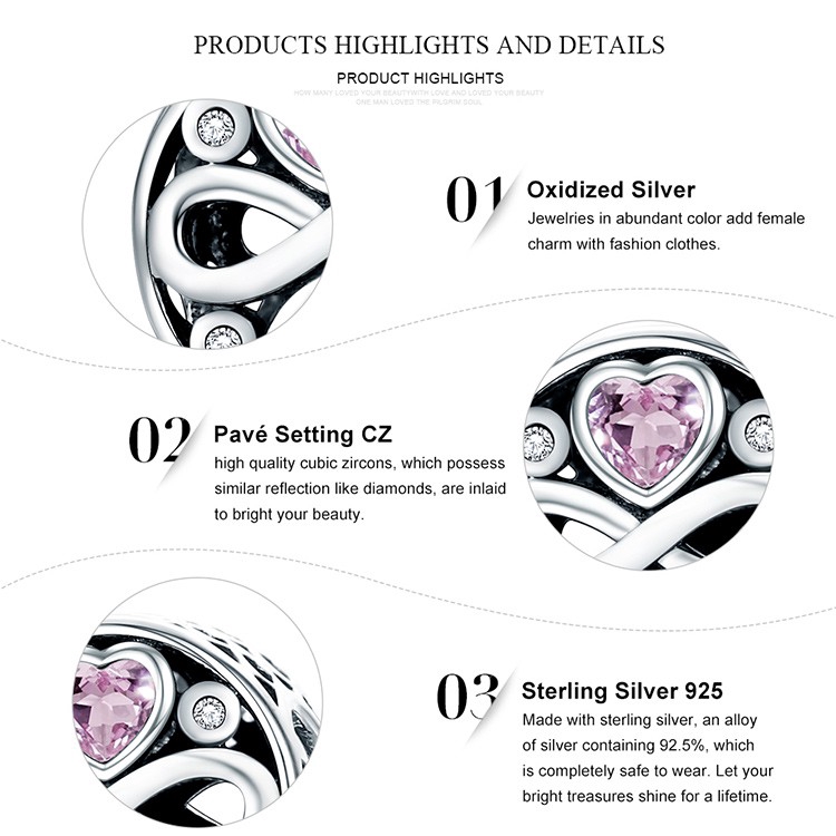 Phụ kiện trang sức Bamoer bạc 925 đính đá sang trọng thiết kế hoa văn trang trí dây chuyền/ vòng tay