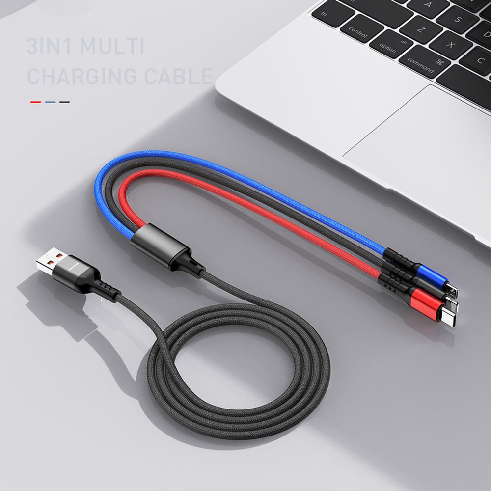 Dây Cáp Sạc Awei Cl-971 3 Trong 1 2.4a Cho Iphone Ipad Xiaomi Huawei