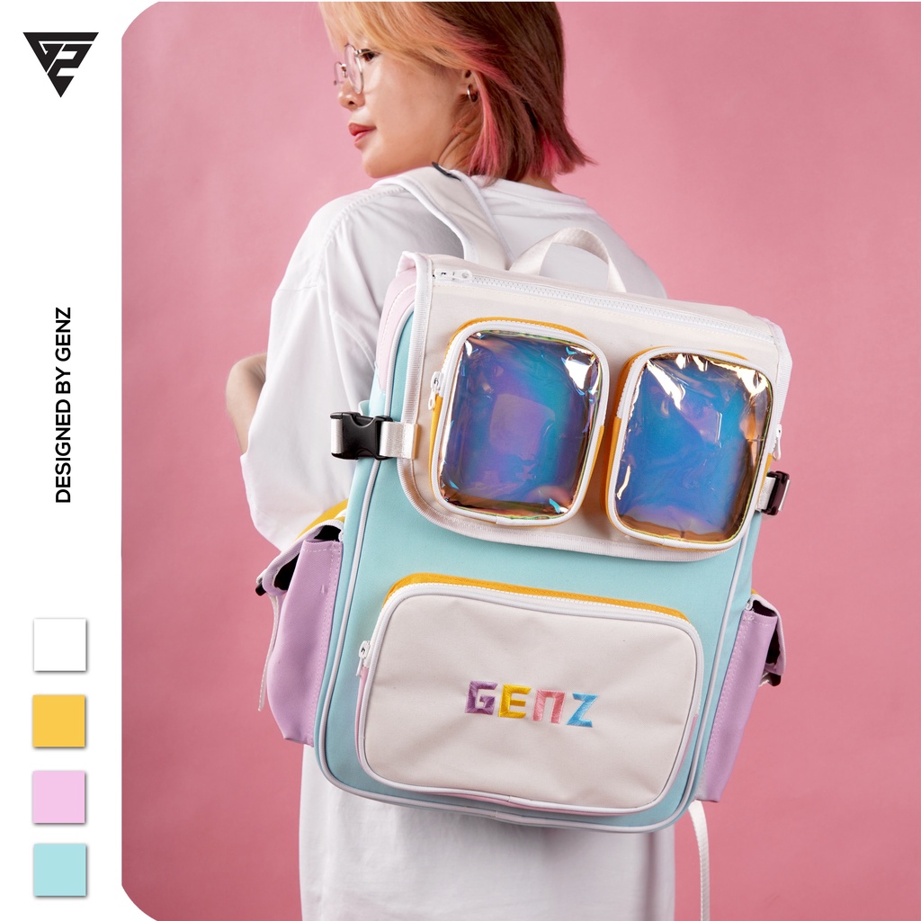 Balo ulzzang GENZ Backpack tone màu pastel trẻ trung