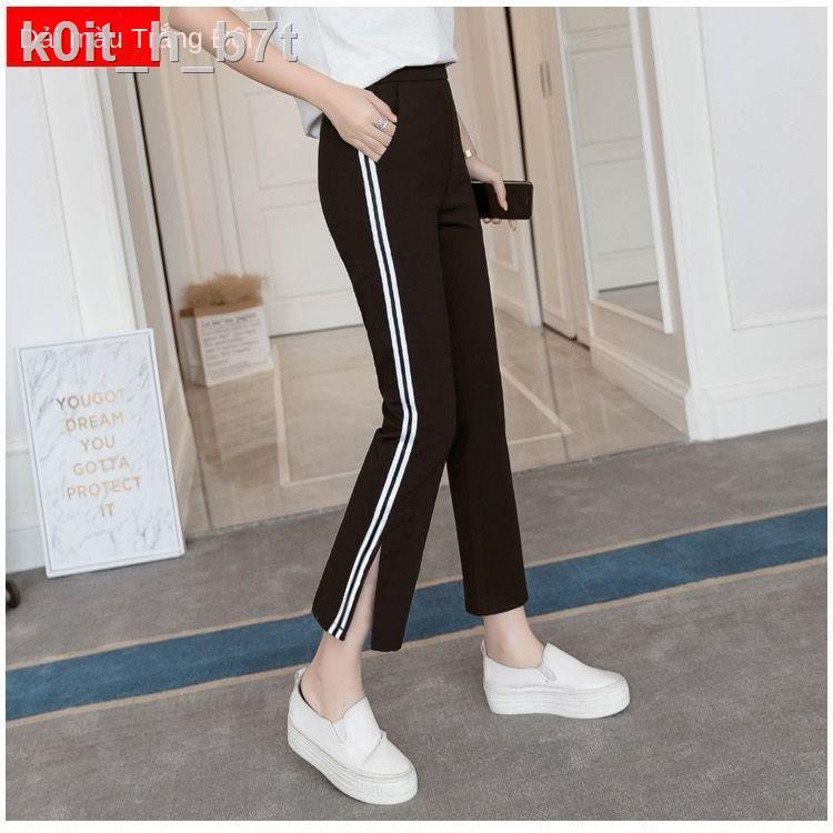 ❐❀℡Quần thể thao ống loe nữ sinh 2020 phiên bản Hàn Quốc quần âu ống suông cạp cao co giãn quần xẻ tám chín điểm | BigBuy360 - bigbuy360.vn