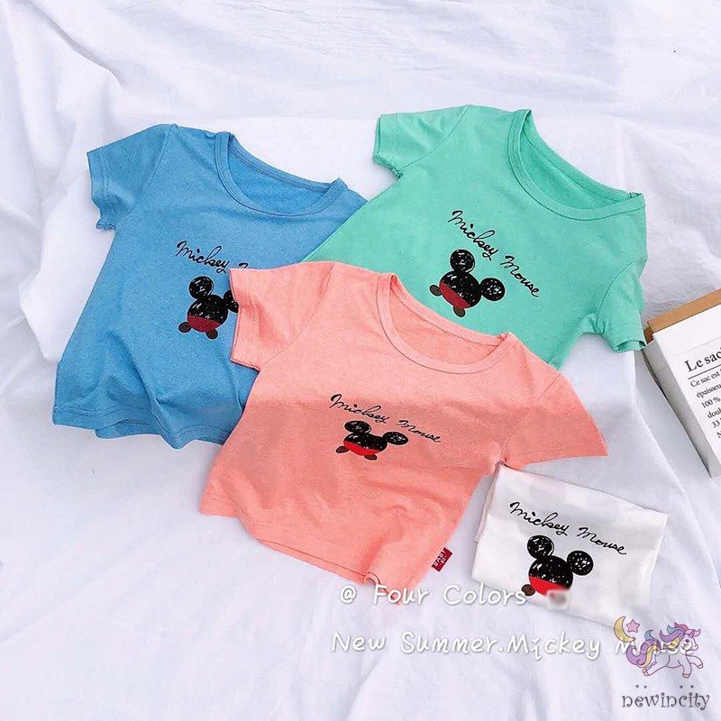 Áo Thun Tay Ngắn Và Quần Đùi In Hình Chuột Mickey Đáng Yêu Cho Bé