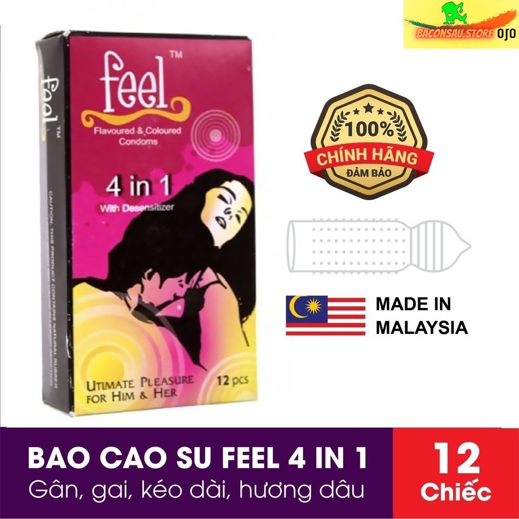 Bao Cao Su Kéo Dài Thời Gian Feel 4 in 1 Malaysia Hộp 12 Bao và Hộp 3 Bao