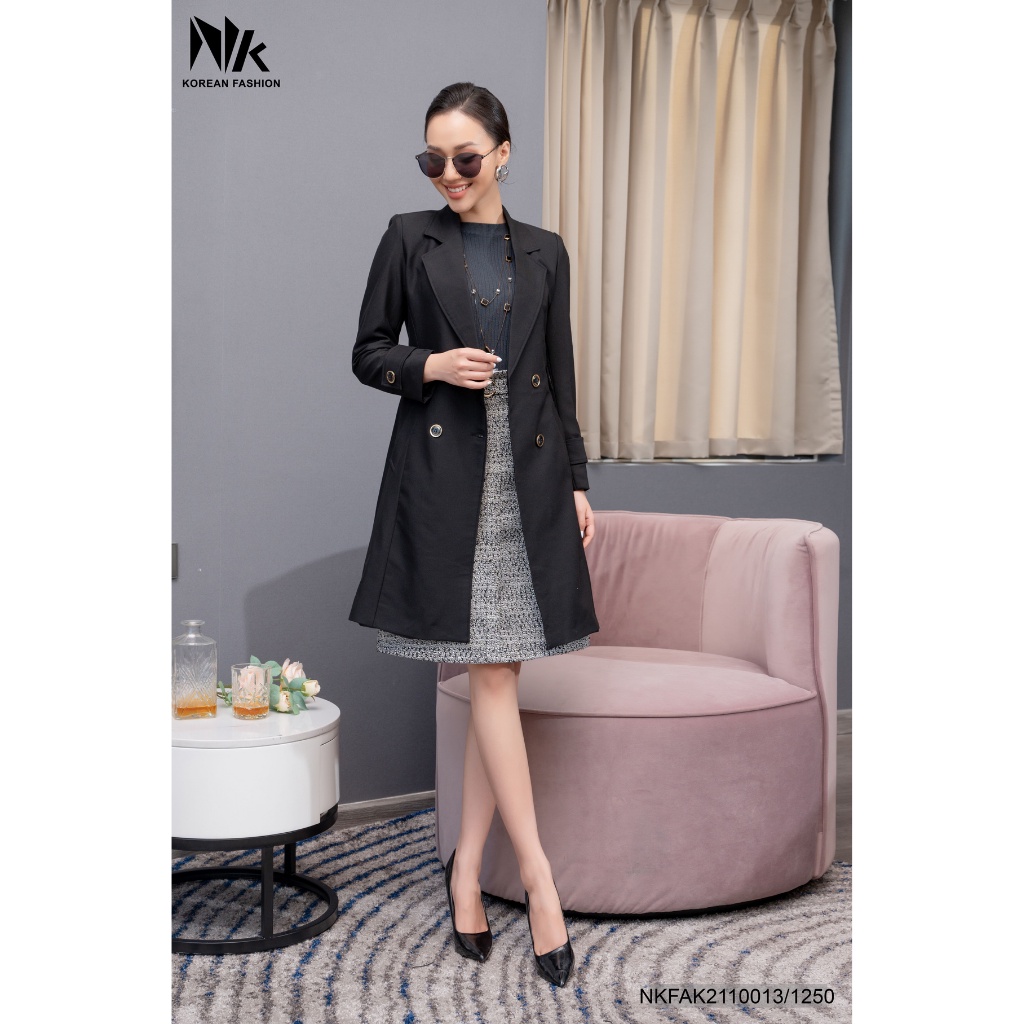 Áo Măng Tô Nữ NK Fashion Vải Kaki Hàn Cao Cấp Dáng Dài Cổ V Lật Có Túi Và Đai Eo Đệm Vai Sang Chảnh  NKFAK2110013