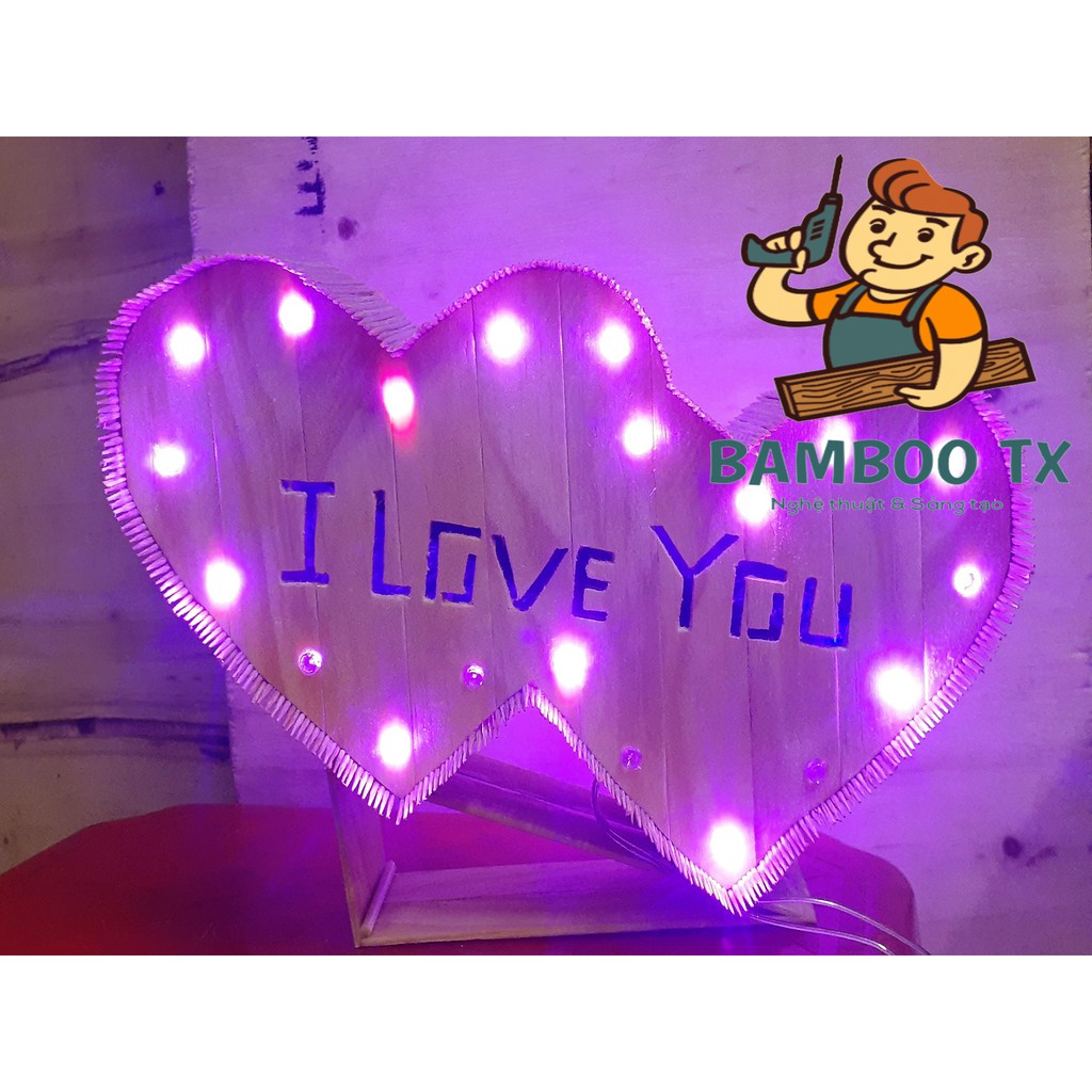 Mặt cắt - Nguyên liệu làm mô hình tăm tre handmade - Trái tim đôi - Khắc chữ I LOVE YOU hoặc khắc theo yêu cầu - Bamboo