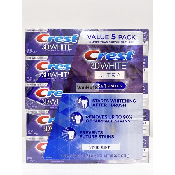 USA_Kem Đánh Răng Crest 3D White Ultra Vivid Mint 158g-147g