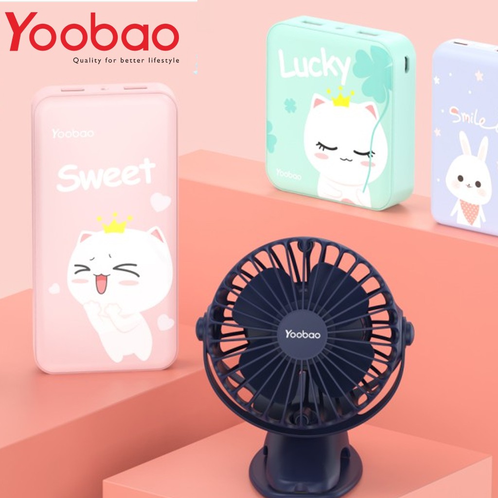 Quạt sạc YOOBAO F04 mini ✨Chính hãng xoay góc 720độ, 32 tiếng, đế kẹp đa năng hoặc đặt bàn - BH 6 tháng