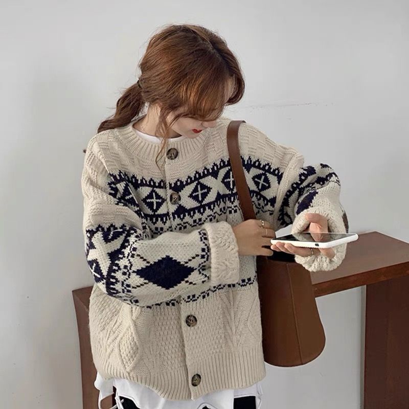 Áo Khoác cardigan Dệt Kim Cổ Tròn Dáng Rộng Thời Trang Hàn Quốc