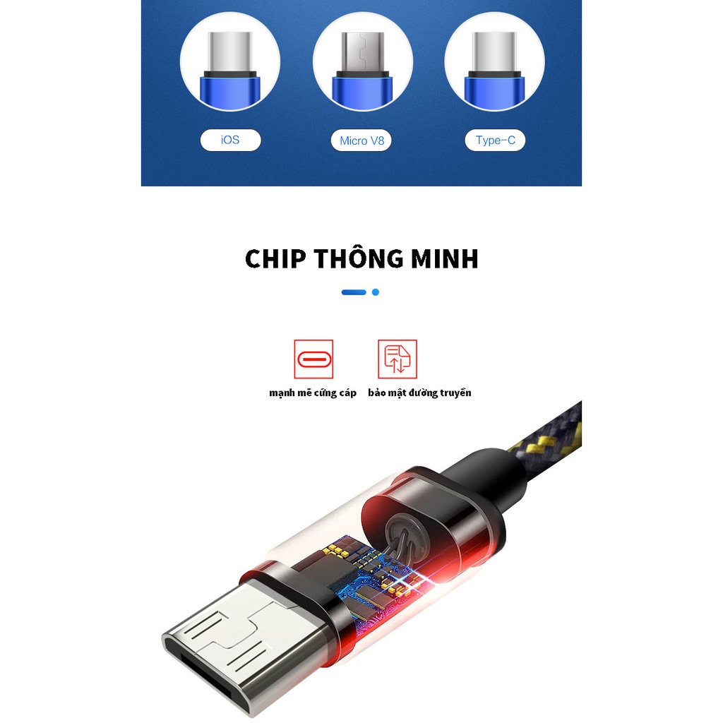 Dây Cáp Sạc Thích hợp cho Android V8 iphone hợp kim nhôm bện nylon type-C là 2A điện thoại di động Pin Dự Phòng Tai nghe