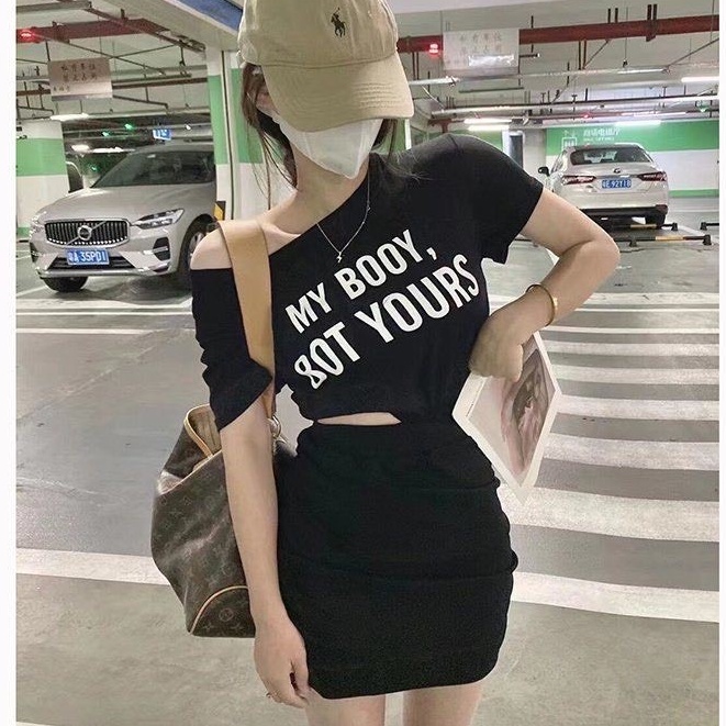 Set Áo Croptop Chữ + Chân Váy Rút LSEOUL B1106 Chất Dày Dặn Thoáng Mát Trẻ Trung Năng Động