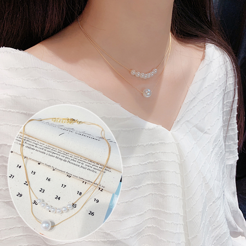 vòng cổ 2 Lớp Đính Ngọc Trai Nhân Tạo Phong Cách Hàn Quốc