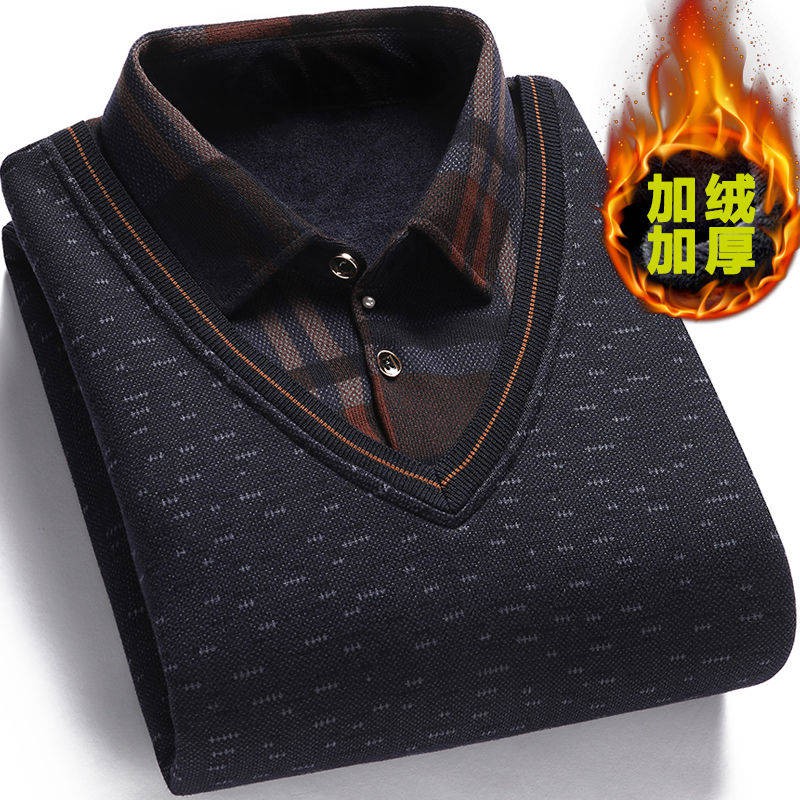 Kemeja Áo sweater Tay Dài Giả Hai Lớp Lót Nhung Dày Giữ Ấm Dành Cho Nam Trung Niên | BigBuy360 - bigbuy360.vn