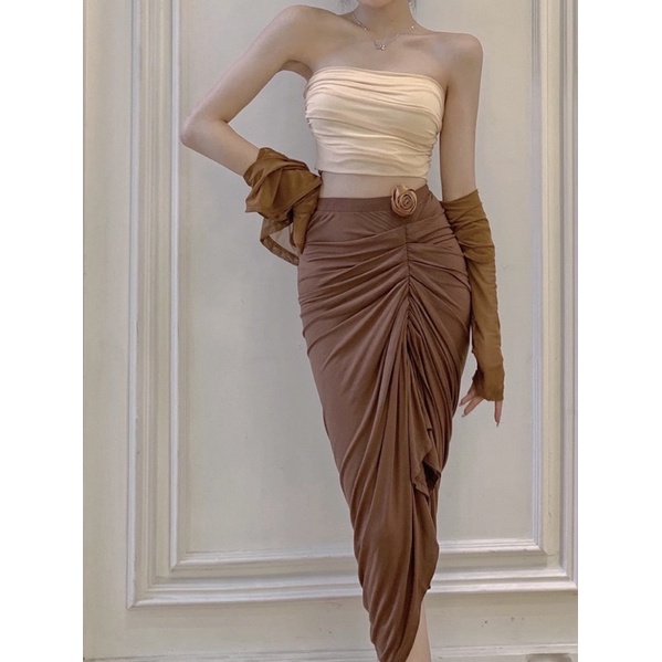 Set áo croptop+chân váy ôm dài Ulzzang