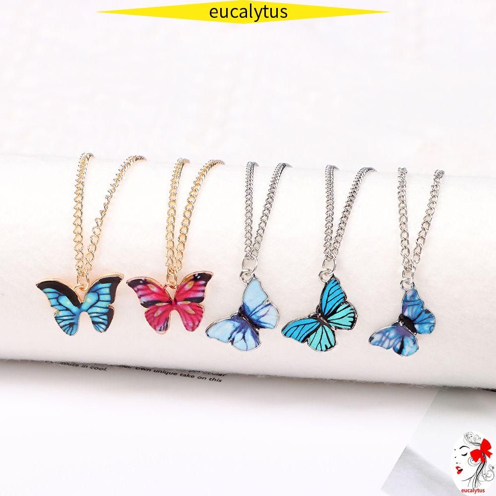 🌸Eutus🌸 Vòng cổ Hợp Kim Mặt Hình Bướm Đính Đá Dễ Thương Cho Nữ