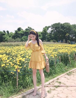 Váy đũi 2 dây hở vai
