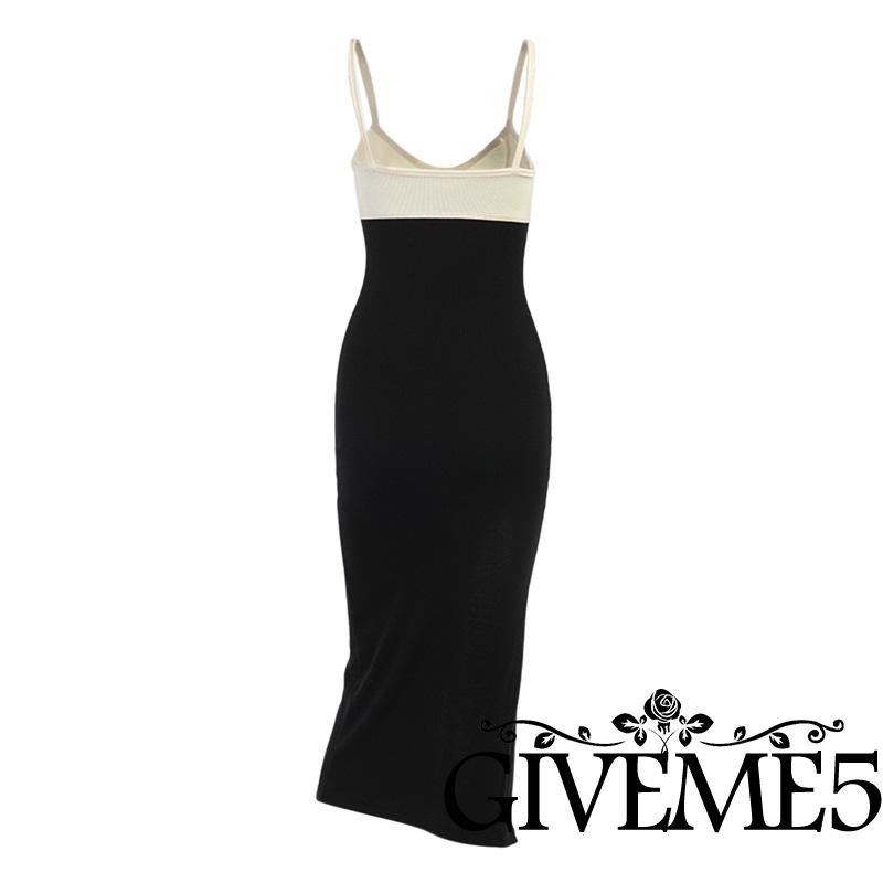 Đầm Midi Hai Dây Màu Sắc Tương Phản Thời Trang Cho Nữ