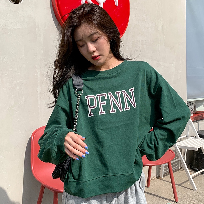 Áo Sweater Dáng Rộng Cổ Tròn In Chữ Kiểu Retro Hàn Quốc Thời Trang Mùa Thu Cho Nữ