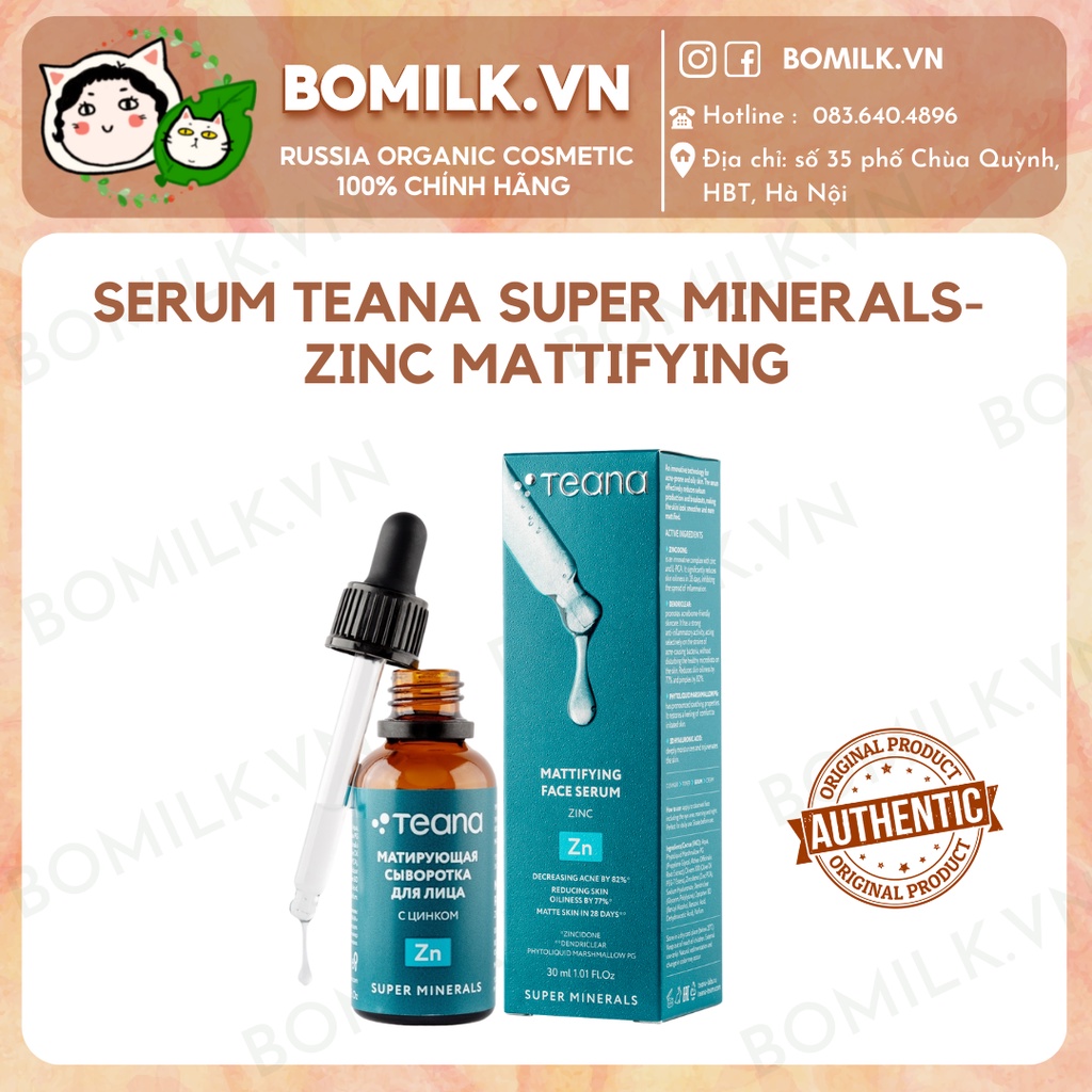 Serum kiềm dầu Teana Super Minerals zinc mattifying - làm dịu, kiềm dầu và ngừa mụn