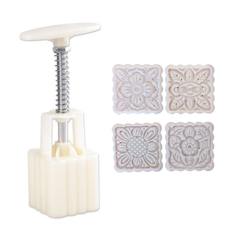 Khuôn Cắt Bánh Trung Thu Hình Hoa Cỏ 3D Bằng Nhựa 125g