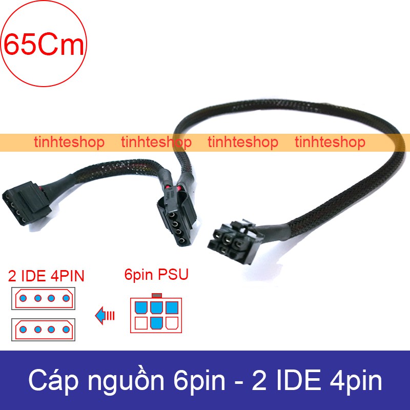 Cáp chuyển nguồn 6pin PSU ra 2x4pin IDE ATA molex 65Cm DIY - Cáp đổi 6pin sang 4 pin ATX IDE 65Cm