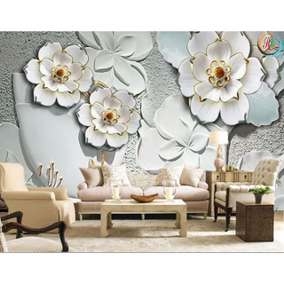 Tranh dán tường HOA 3D - vải lụa phủ kim sa (Kích thước theo yêu cầu)