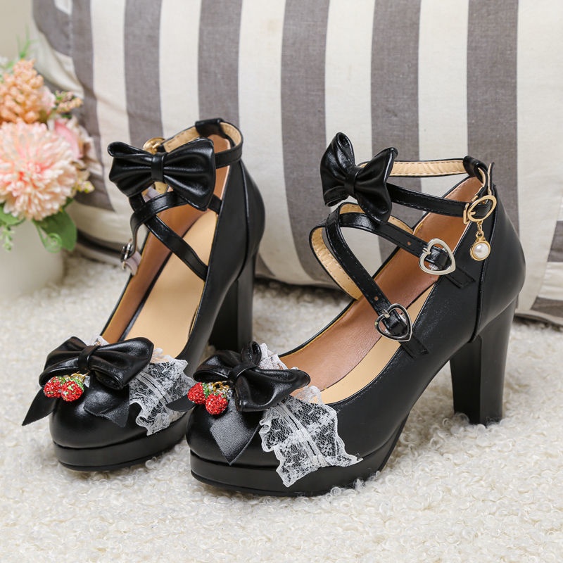 Giày Cao Gót Da Đế Dày Mũi Tròn Phong Cách Hàn Quốc