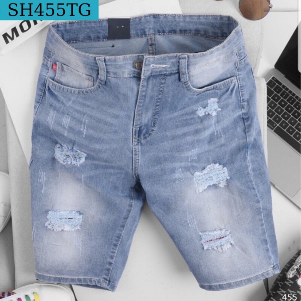 Quần Short Nam VNXK SH455JM Short Jean Nam Xanh rách xước phong cách (44-70KG)