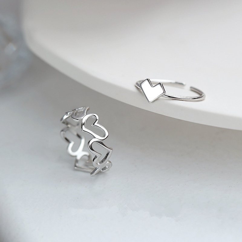 Set 2 nhẫn nữ WE FLOWER mạ bạc hình trái tim lãng mạn thời trang