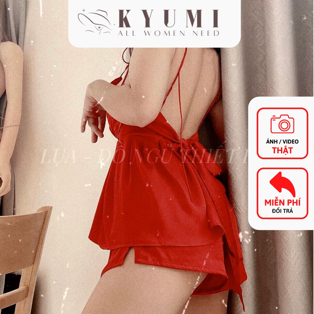 Đồ ngủ sexy đồ ngủ 2 dây xếp ly ngực cột nơ lưng KYUMI OFFICIAL, chất liệu lụa satin, freesize 40-65kg tùy chiều cao 031 | BigBuy360 - bigbuy360.vn