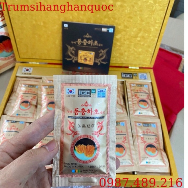 [Hàng Chính Hãng] Đông Trùng Hạ Thảo Hộp Gỗ Vàng - Hàn Quốc (dạng nước - 60 gói) [ Hàng Mới Về ]