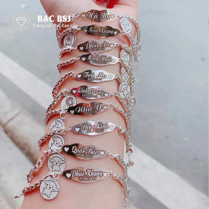 Vòng tay Bạc BSJ khắc tên cho bé bạc ta cao cấp - LTB006