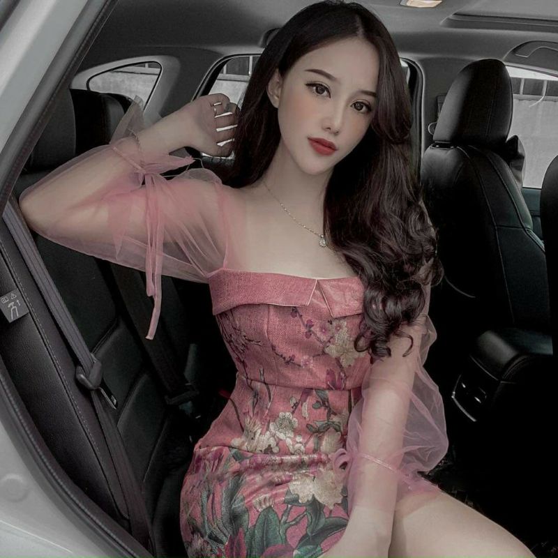 Đầm Nữ Ôm Body Quyến Rũ Phối Lưới Họa Tiết Xinh