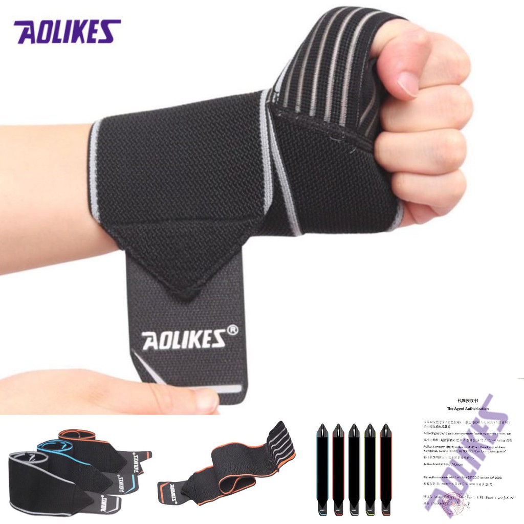 Đổ sỉ - AOLIKES HW 1540 (đôi) Găng tay cuốn hở ngón, bảo vệ cổ tay chuyên gym ,chính hãng
