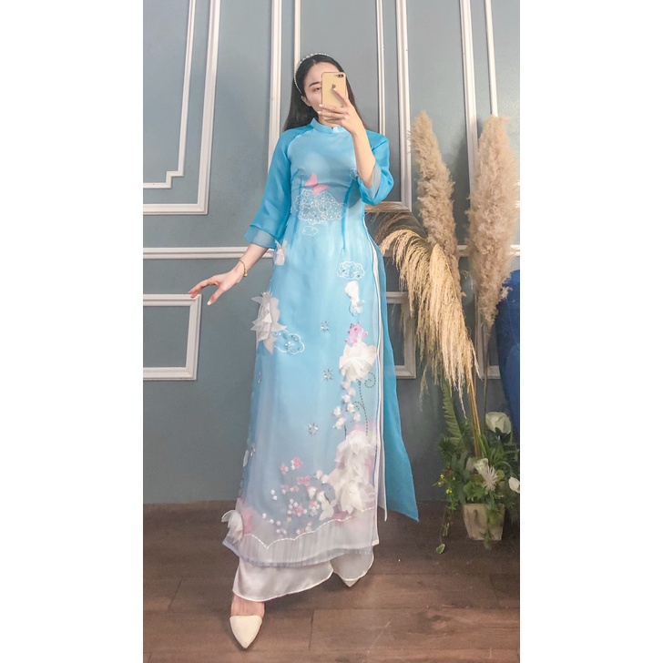 ÁO DÀI XANH HOA SEN