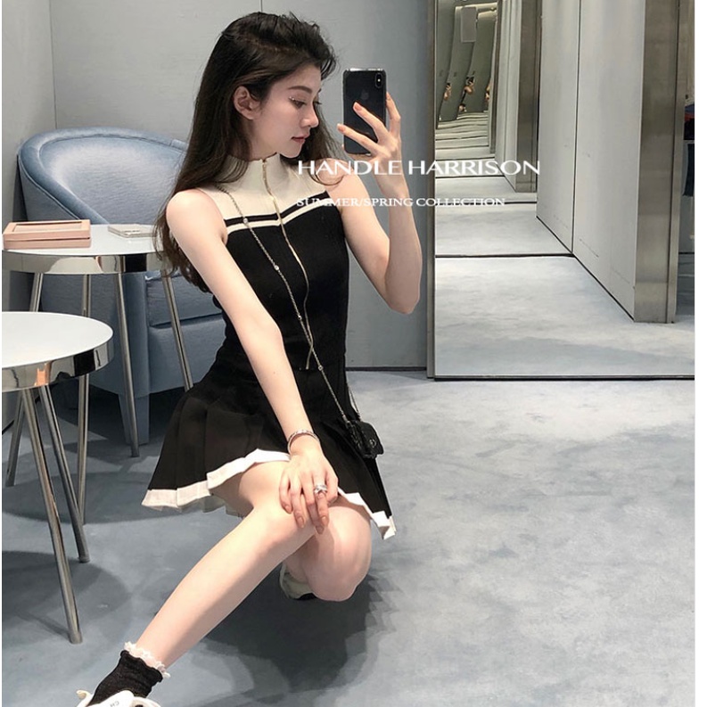 Áo Croptop Dệt Kim Sát Nách Phối Khóa Kéo Màu Sắc Thời Trang Mùa Hè Cho Nữ